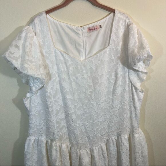 Ivy City Co. Mimi White Dress Puff Sleeve Floral Chiffon Detail Basque Waist 22W - Picture 4 of 14